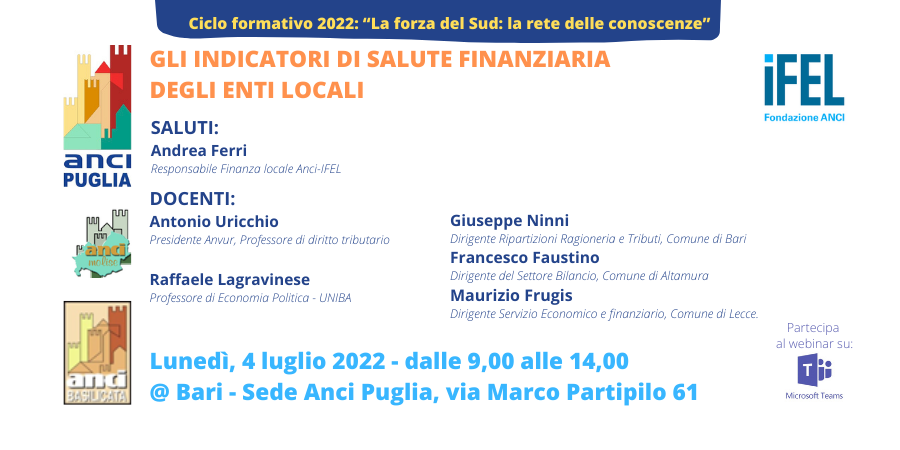 Immagine di copertina: Formazione: “Gli indicatori di salute finanziaria degli Enti Locali”, il 4 luglio evento Anci-Ifel