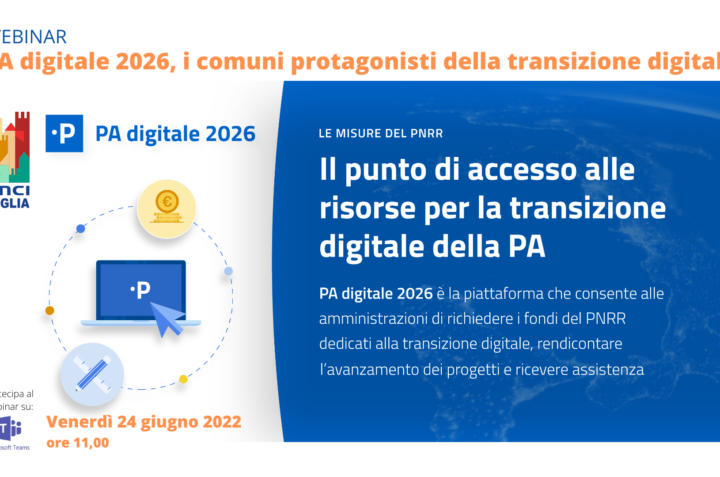 Formazione - PA digitale 2026: il 24/06 webinar Anci Puglia-Dipartimento transizione digitale