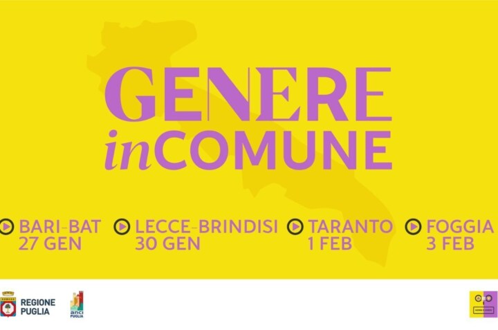 Parità di genere: al via GENEREinCOMUNE, iniziativa Regione-Anci Puglia. Il 27 gennaio Conferenza Stampa a Bari.