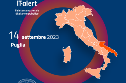 Protezione Civile: Giovedì 14 settembre alle ore 12 in Puglia test IT-alert