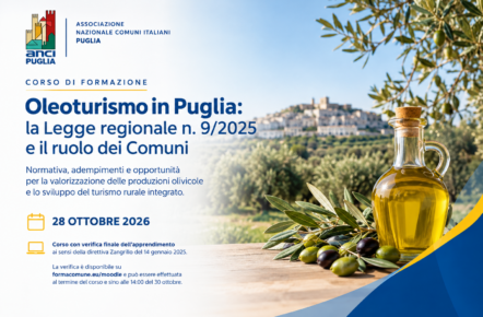 Oleoturismo in Puglia: il 28 ottobre a Bari formazione per i Comuni sulla Legge regionale n. 9/2025