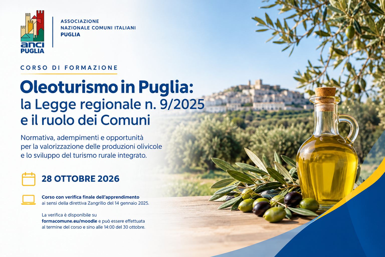 Immagine di copertina: Oleoturismo in Puglia: il 28 ottobre a Bari formazione per i Comuni sulla Legge regionale n. 9/2025